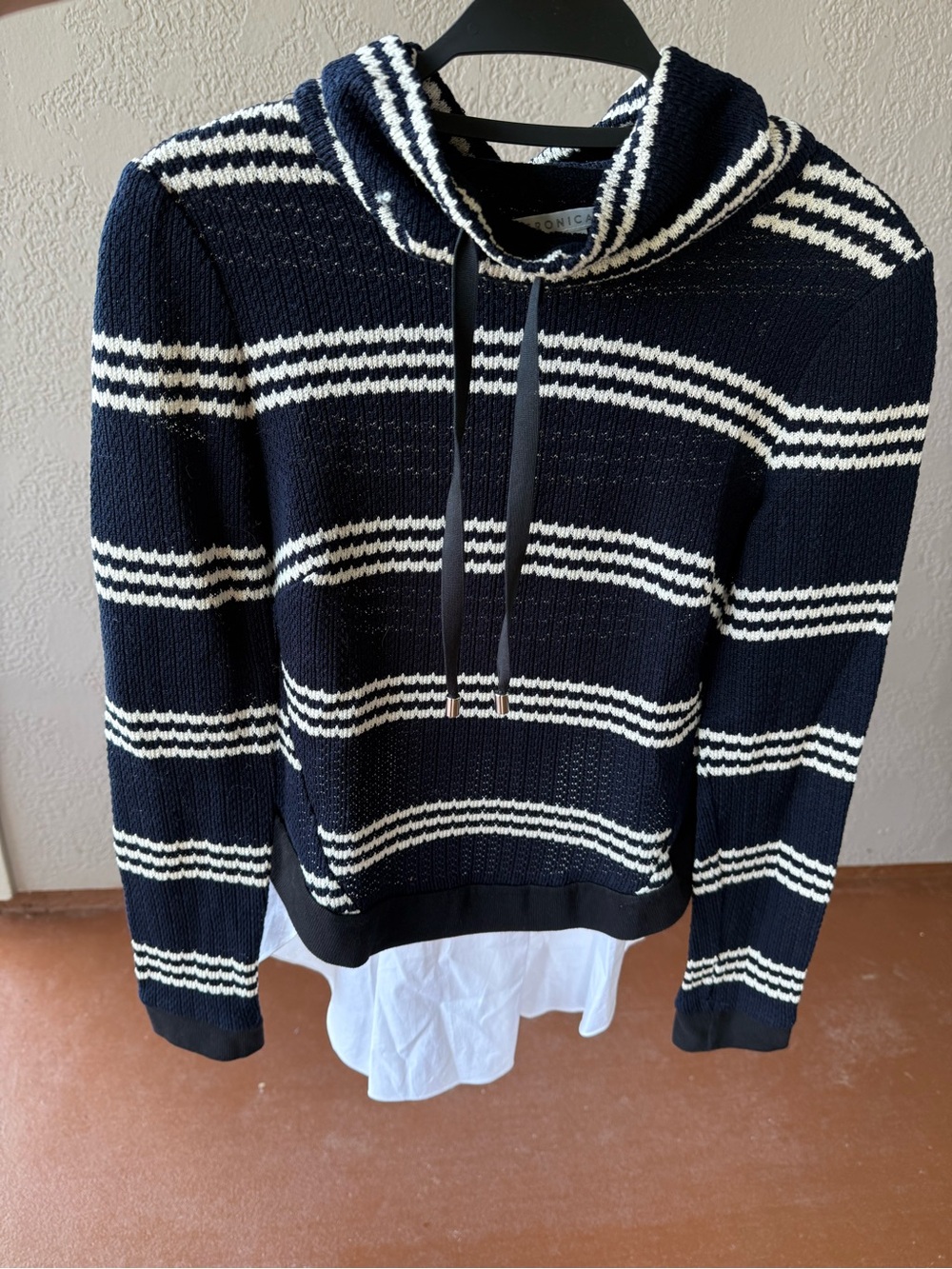 Veronica Beard Layered Striped Sweater w/ Shirt Hem XS Navy & White